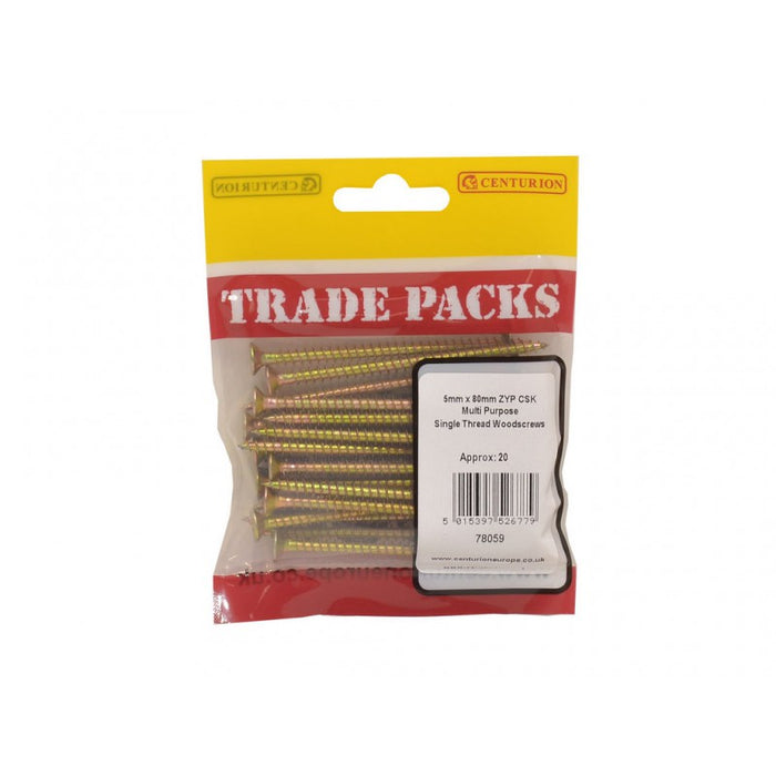 Pozi Multi Purpose Countersunk Woodscrews - ZYP - 5mm x 80mm (20 PK)