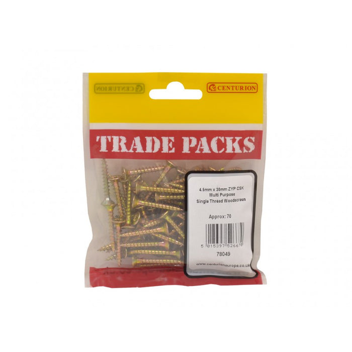 Pozi Multi Purpose Countersunk Woodscrews - ZYP - 4.5mm x 30mm (70 PK)
