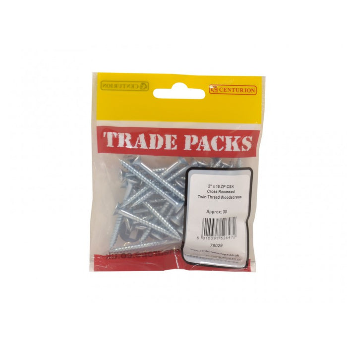 Pozi Twinthread Countersunk Woodscrews - ZP - 2" x 10 (30 PK)