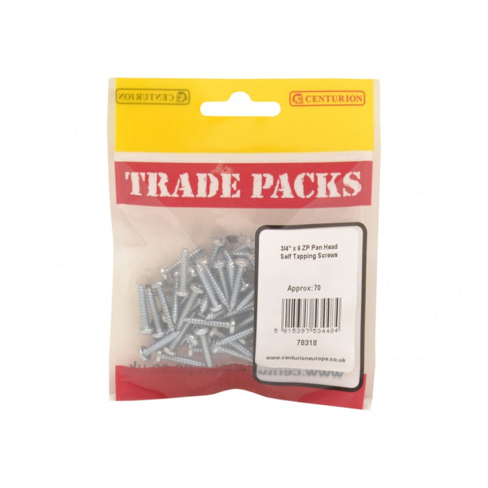 Pan Head Self Tapping Screws - ZP - 3/4" x 6 (70 PK)