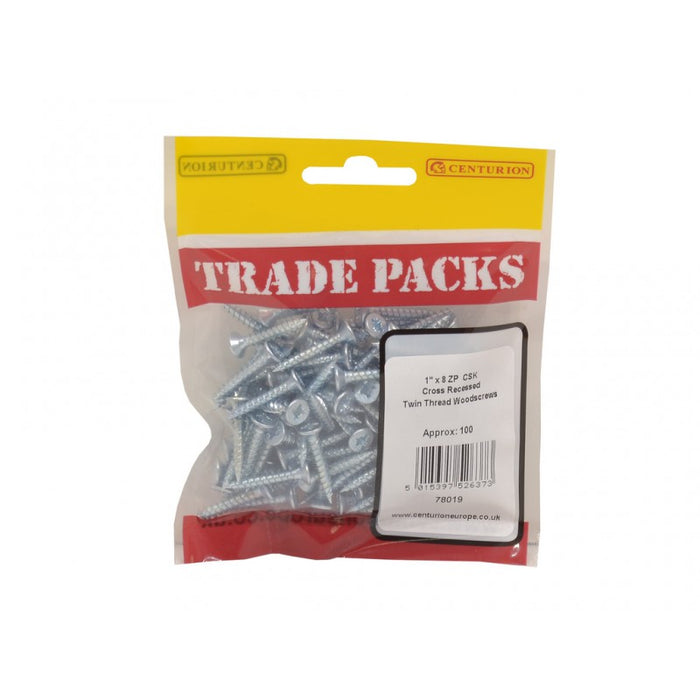 Pozi Twinthread Countersunk Woodscrews - ZP - 1" x 8 (100 PK)