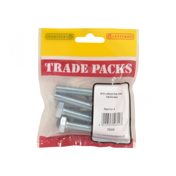 Hex Head Set Screws - ZP - M10 x 60mm (4 PK)