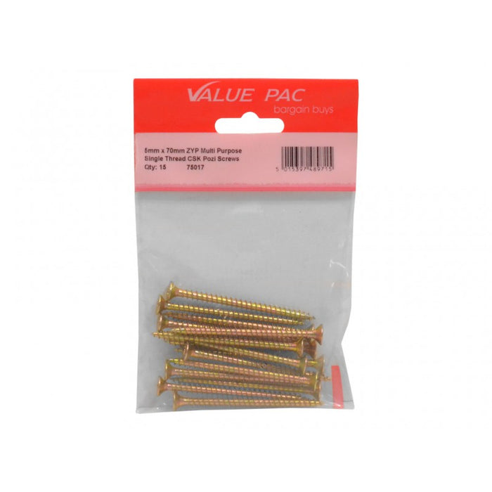 M5 x 70mm Pozi CSK Multi Purpose Screws 10pk