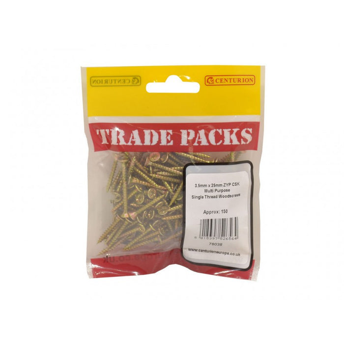 Pozi Multi Purpose Countersunk Woodscrews - ZYP - 3.5mm x 25mm (150 PK)