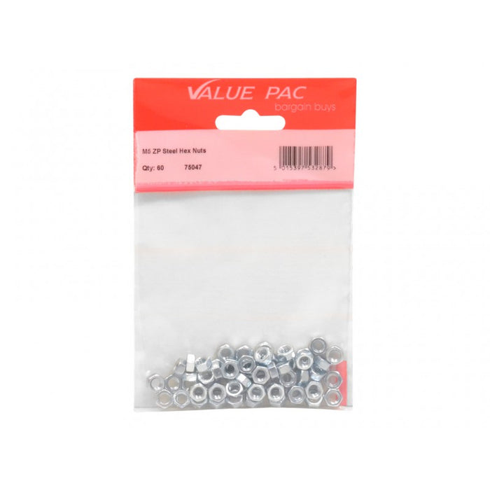 M5 ZP Steel Hex Nuts 60pk