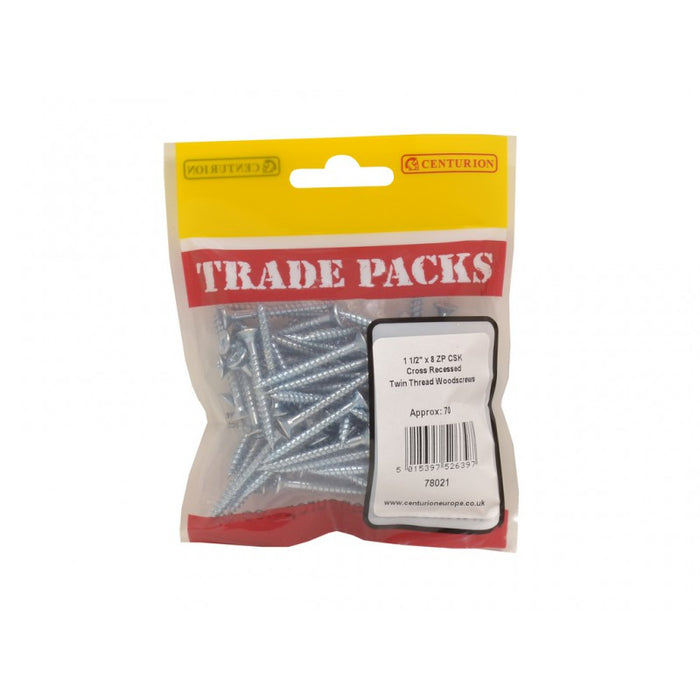 Pozi Twinthread Countersunk Woodscrews - ZP - 1 1/2" x 8 (70 PK)