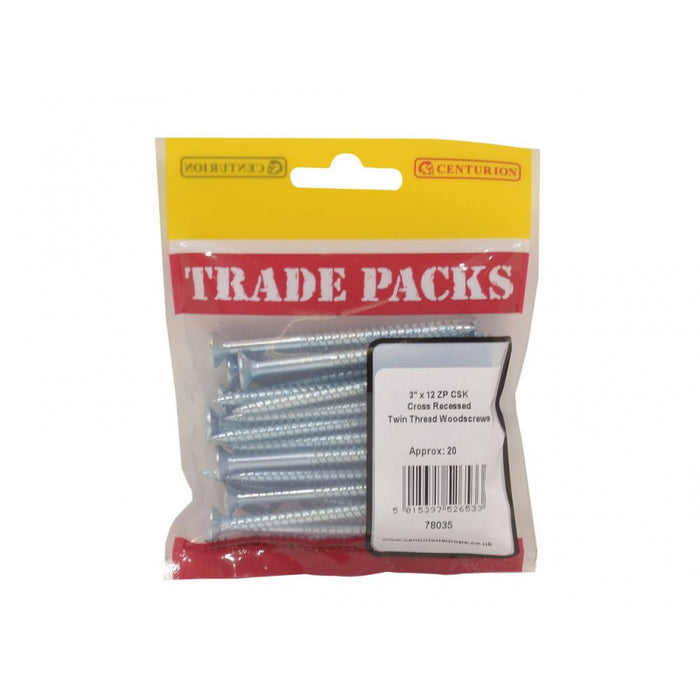 Pozi Twinthread Countersunk Woodscrews - ZP - 3" x 12 (20 PK)