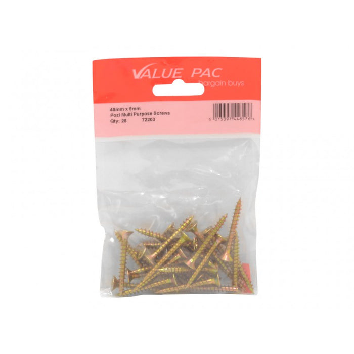 5mm x 40mm ZYP Multi Purpose Single Thread Countersunk Pozi Screws 18pk