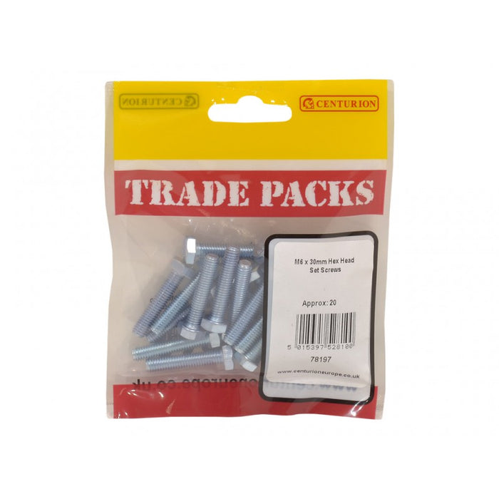 Hex Head Set Screws - ZP - M6 x 30mm (20 PK)