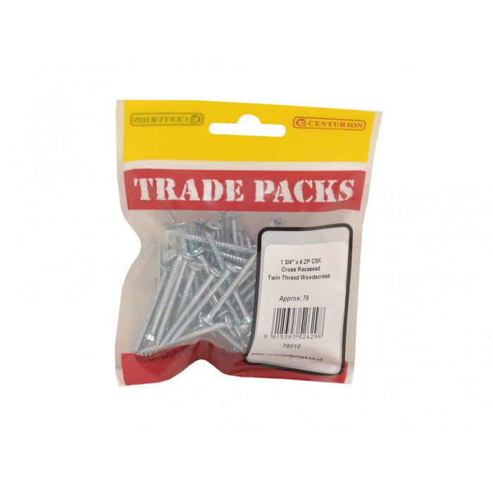 Pozi Twinthread Countersunk Woodscrews - ZP - 1 3/4" x 6 (70 PK)