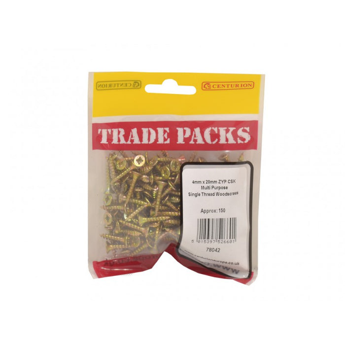 Pozi Multi Purpose Countersunk Woodscrews - ZYP - 4mm x 20mm (150 PK)