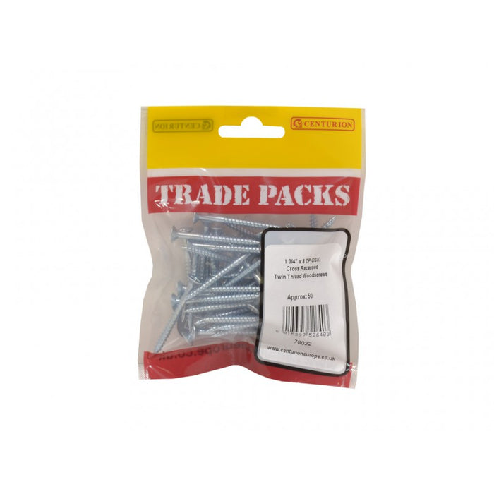 Pozi Twinthread Countersunk Woodscrews - ZP - 1 3/4" x 8 (50 PK)