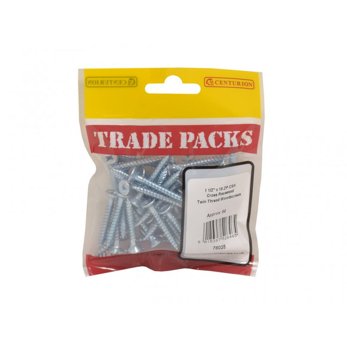 Pozi Twinthread Countersunk Woodscrews - ZP - 1 1/2" x 10 (50 PK)