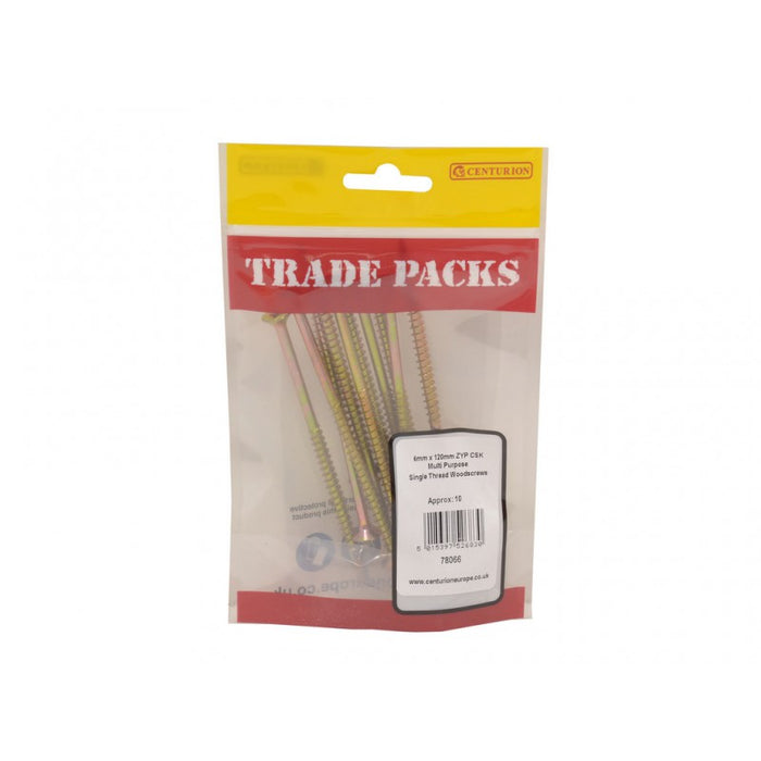 Pozi Multi Purpose Countersunk Woodscrews - ZYP - 6mm x 120mm (10 PK)