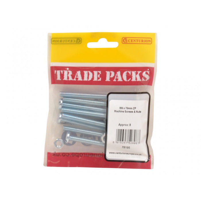 Machine Screws & Nuts - ZP - M6 x 75mm (8 PK)