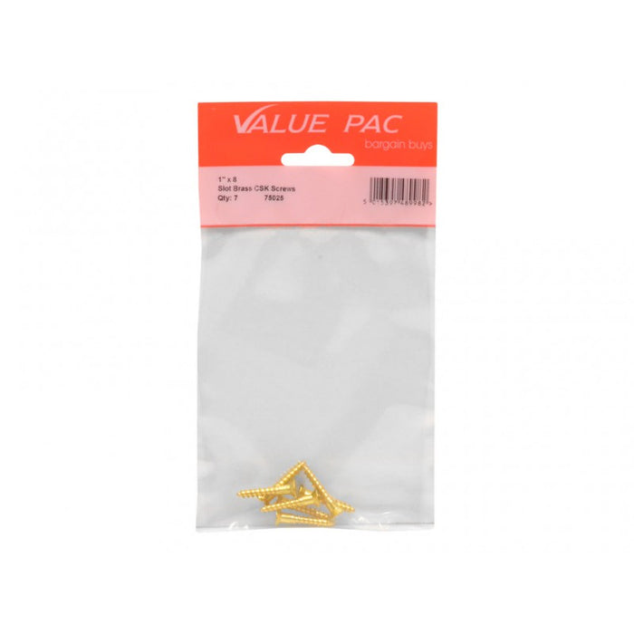 1" x 8 Slot CSK Brass Screws 6pk