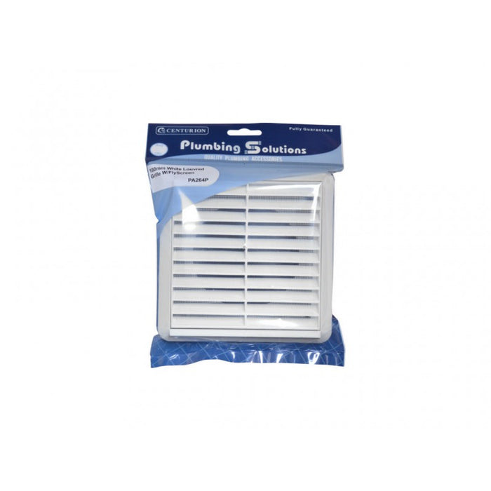 Louvred Grille with Flyscreen - White - 100mm