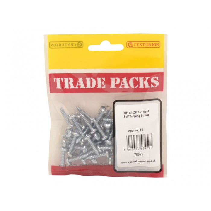 Pan Head Self Tapping Screws - ZP - 3/4" x 8 (50 PK)