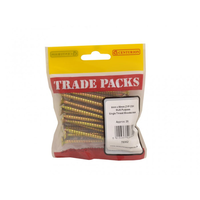 Pozi Multi Purpose Countersunk Woodscrews - ZYP - 6mm x 80mm (20 PK)