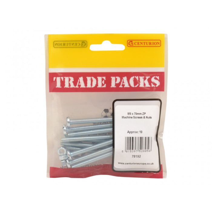 Machine Screws & Nuts - ZP - M5 x 75mm (10 PK)