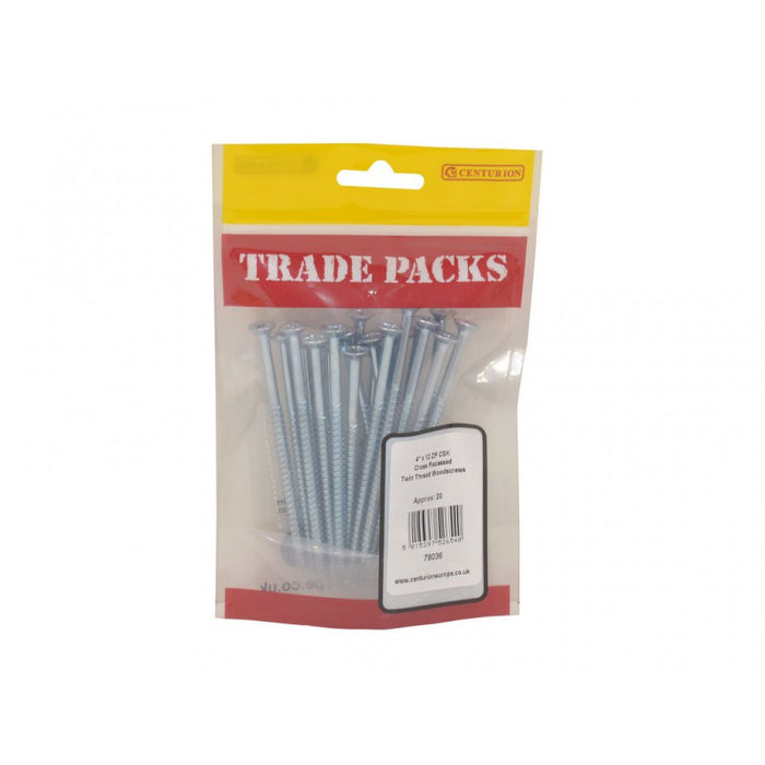 Pozi Twinthread Countersunk Woodscrews - ZP - 4" x 12 (20 PK)
