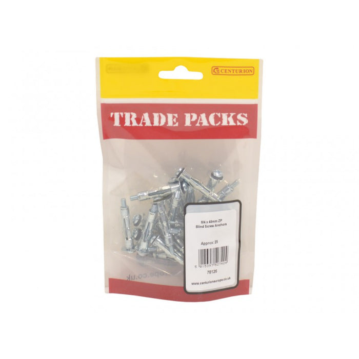 Blind Screw Anchors - ZP - M4 x 40mm (25 PK)