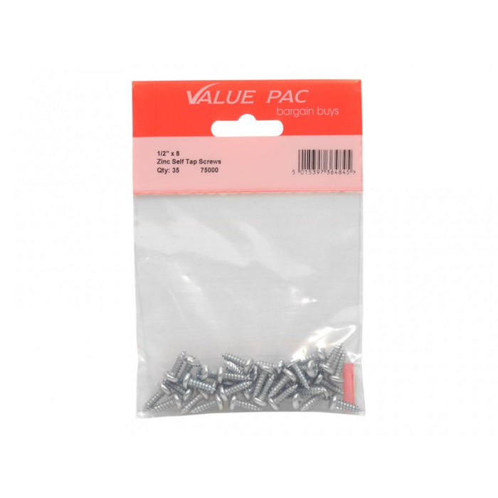 1/2" x 8 Pozi Pan Head ZP Self Tapping Screws 30pk