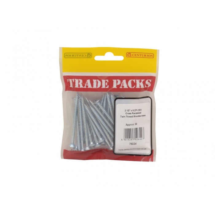 Pozi Twinthread Countersunk Woodscrews - ZP - 2 1/2" x 8 (30 PK)