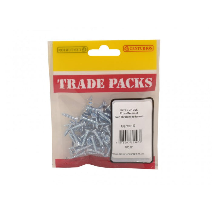 Pozi Twinthread Countersunk Woodscrews - ZP - 3/4" x 7 (100 PK)