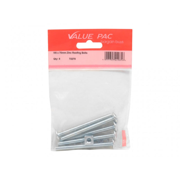 M6 x 70mm ZP Roofing Bolts 4pk