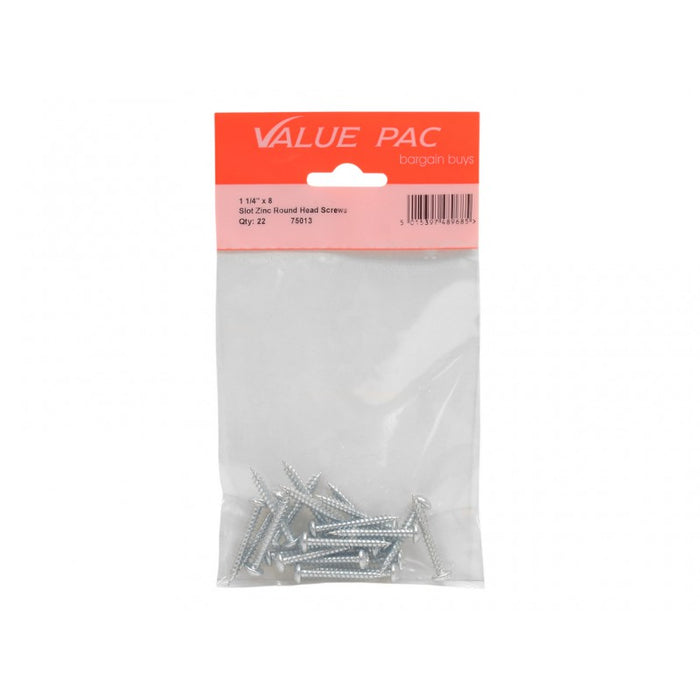 1 1/4" x 8 Slot Round Head ZP Screws 15pk