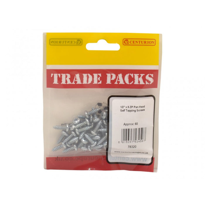 Pan Head Self Tapping Screws - ZP - 1/2" x 8 (60 PK)