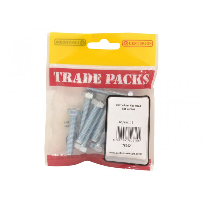 Hex Head Set Screws - ZP - M8 x 40mm (10 PK)