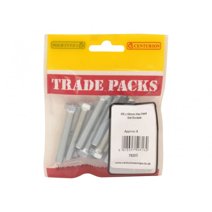 Hex Head Set Screws - ZP - M8 x 50mm (8 PK)