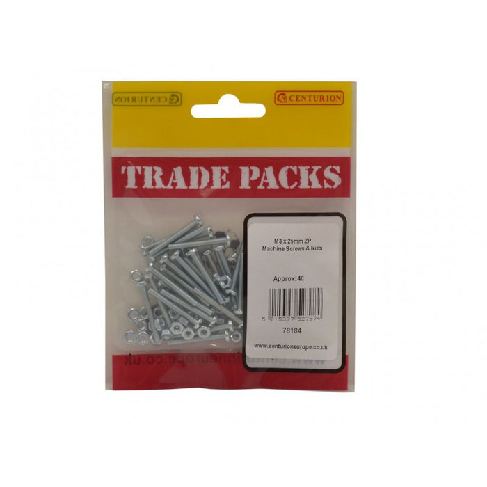 Machine Screws & Nuts - ZP - M3 x 25mm (40 PK)