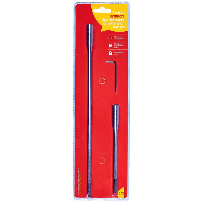 3pc Flat Wood Bit Extension Bar Set