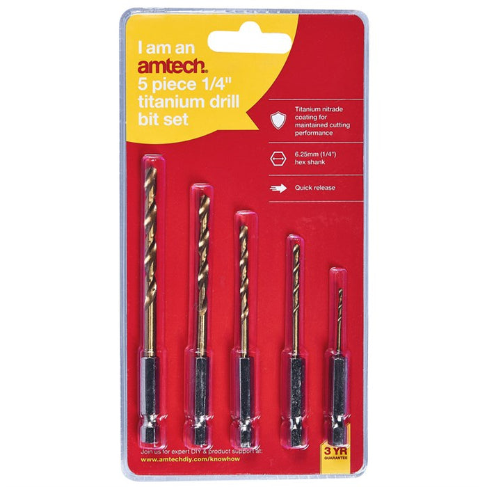 5pc 1/4" Tin Coated Drill Bit Set