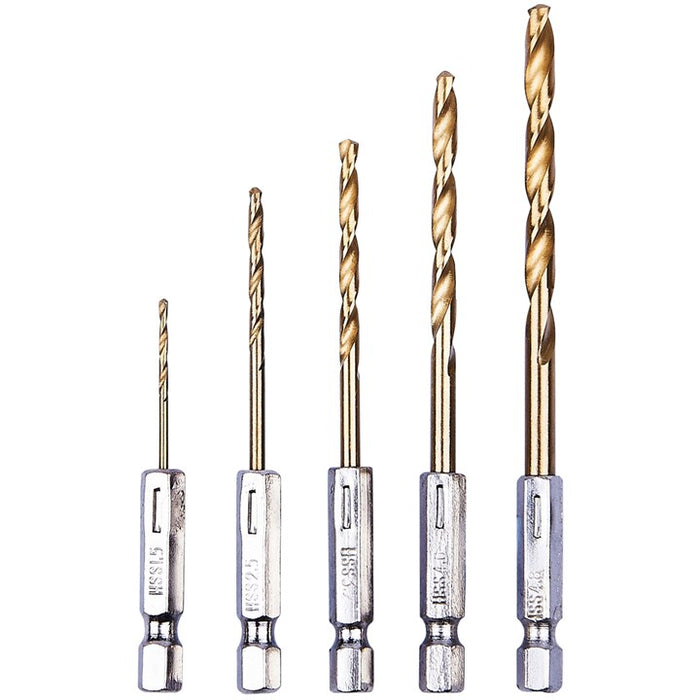5pc 1/4" Tin Coated Drill Bit Set