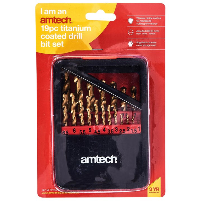 19pc Titanium Coated Drill Set