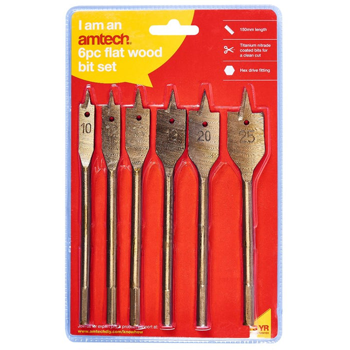 6pc Flat Wood Bit Set - Titanium