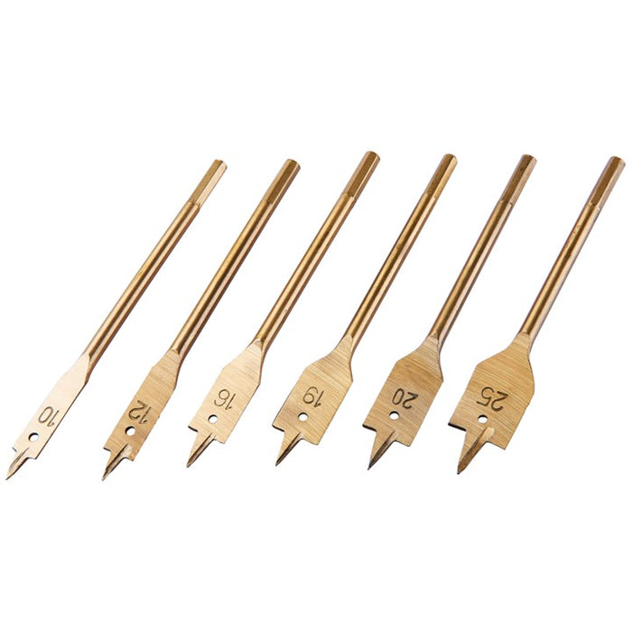 6pc Flat Wood Bit Set - Titanium