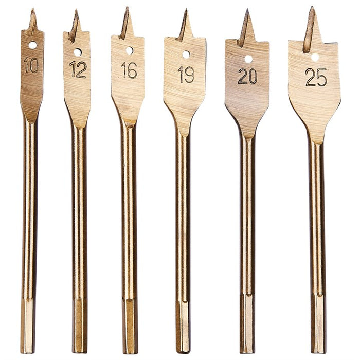 6pc Flat Wood Bit Set - Titanium