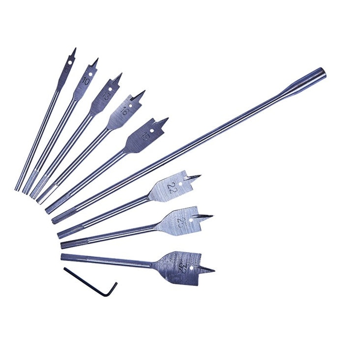 8pc Flat Wood Bit Set + 12'' Extension