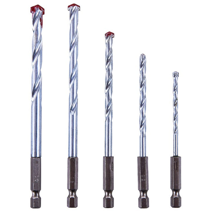 5pc Hex Shank Masonry Drill Bit Set