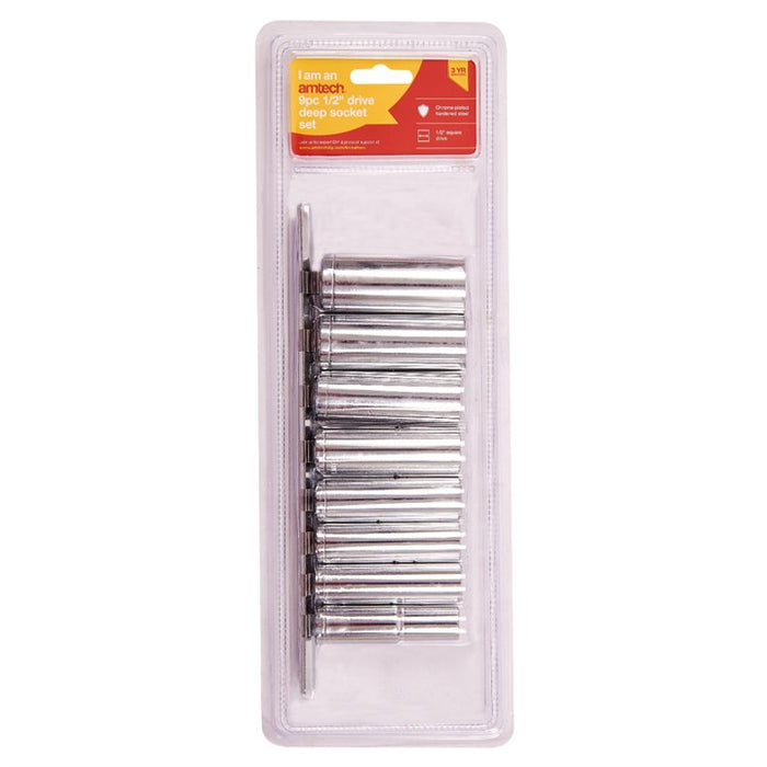 9pc 1/2'' Drive 6Pt Deep Metric Sockets On Rail