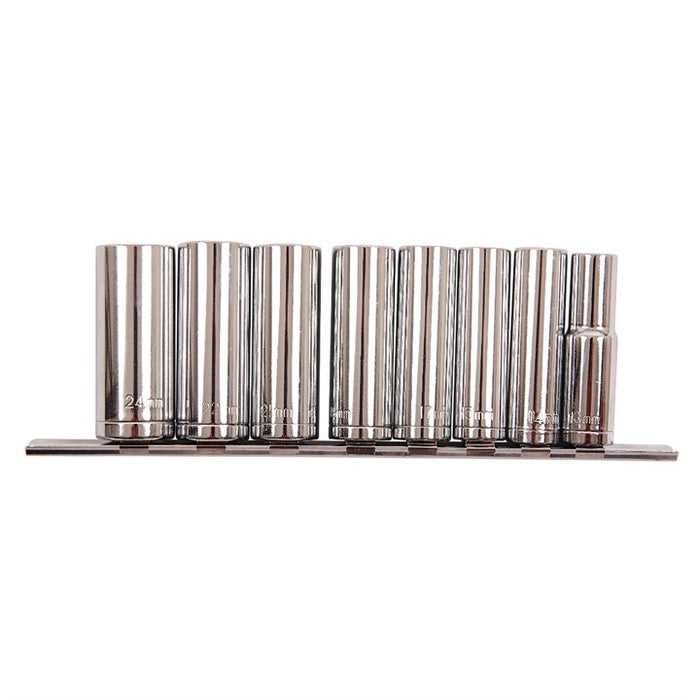 9pc 1/2'' Drive 6Pt Deep Metric Sockets On Rail