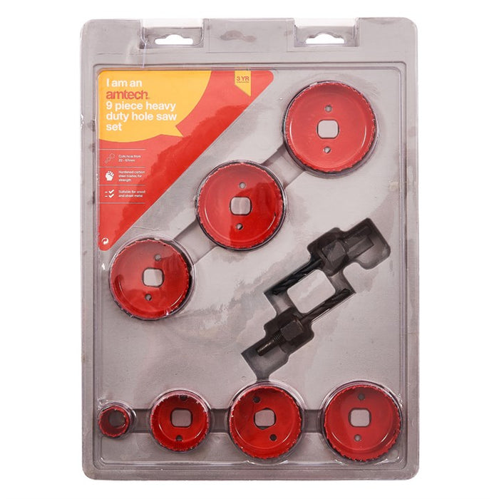 9pc Heavy Duty Hole Saw Set - Carbon Steel