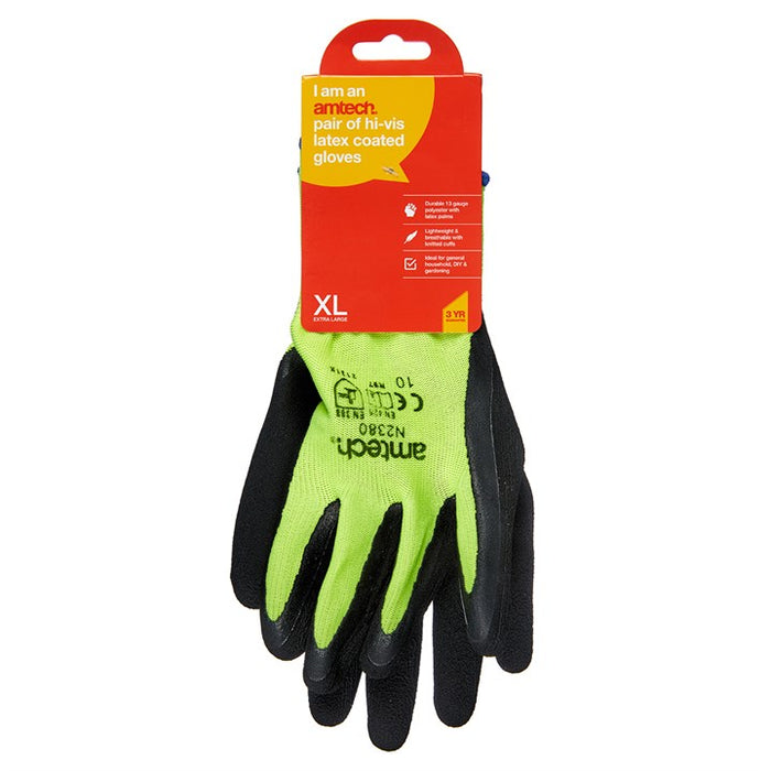 Hi-Vis Latex Coated Gloves XL (Size: 10)