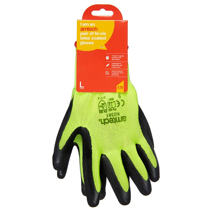 Hi-Vis Latex Coated Gloves Large (Size: 9)