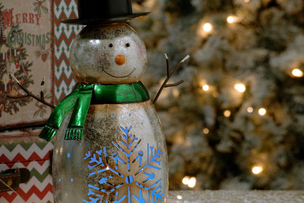 34cm BO Metal Snowman Snowflake Lit Lantern